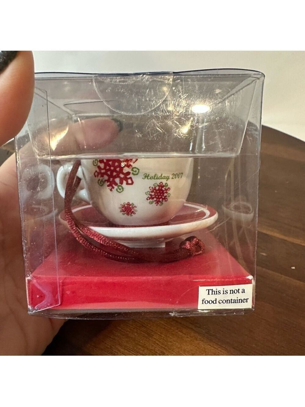 Starbucks 2007 Holiday Mini Teacup & Saucer Ornament NIB Ceramic